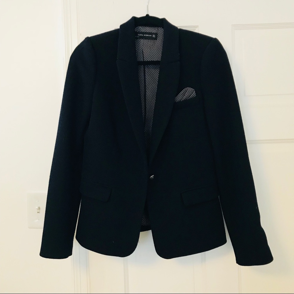 Zara Navy Blazer with Striped Accents - SMALL